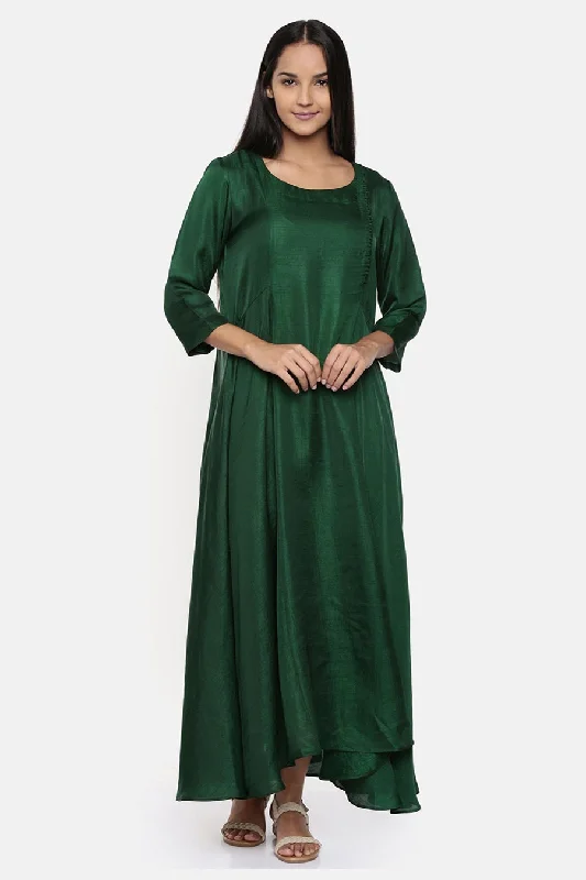 women's plus-size dressesGreen Cotton Silk Maxi Dress