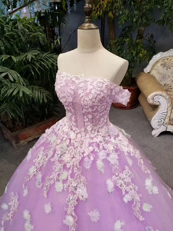 women's stretch dressesNew Arrival Floral Wedding Dresses A-Line Floor Length Lace Up Off The Shoulder Ball Gown With Beads And Appliques Y1090