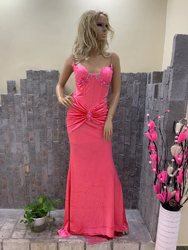 women's lace-up dressesStrapless Sleeveless Barbie Pink Maxi Bodycon Dress HT20960