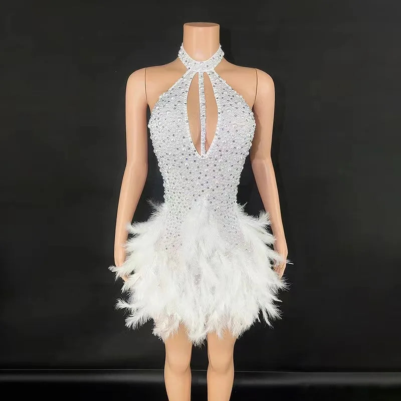 women's high-end dressesNovance Y3276 Hot Sales 2024 New Arrivals High Neck Elegant Sequin Evening Night Wedding Dress with Pearls Feather for Dress