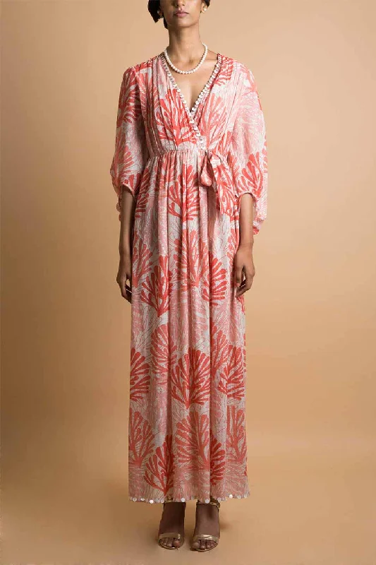 women's empire-line dressesCoral Print Maxi Dress