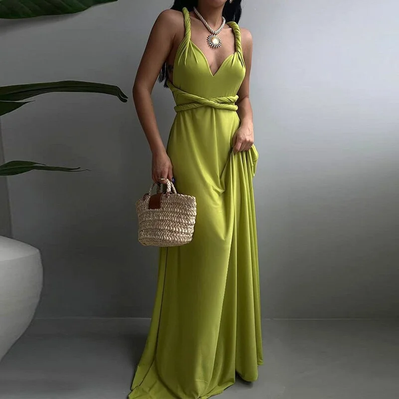 women's travel dressesWomen Casual Summer Backless Banquet Dress Fashion Sleeveless Slim Fit Long Dress New Elegant Lady Temperament Sling Maxi Dress