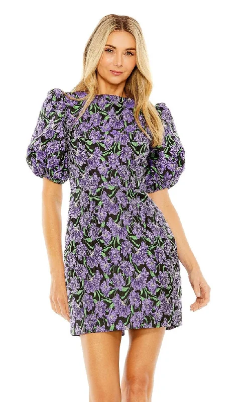 women's neon dressesPurple Floral Wedding Guest Dress: Mac Duggal 68619