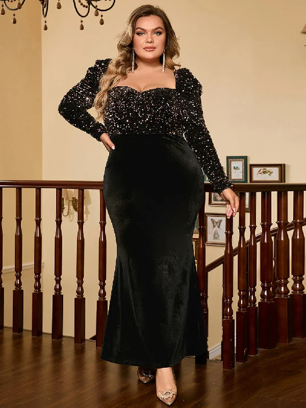 women's party dressesSquare Collar Long Sleeve Sequins Maxi Bodycon Dress HB100191