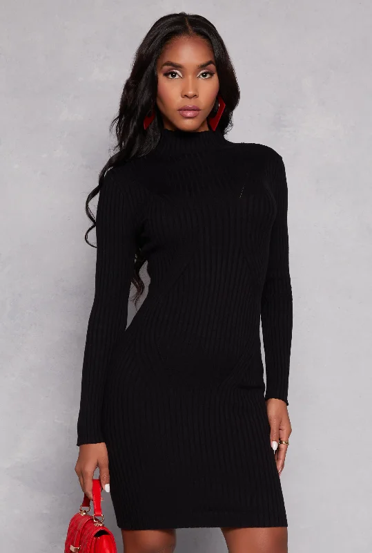 women's long-sleeved dressesMock Neck Long Sleeve Sweater Dress