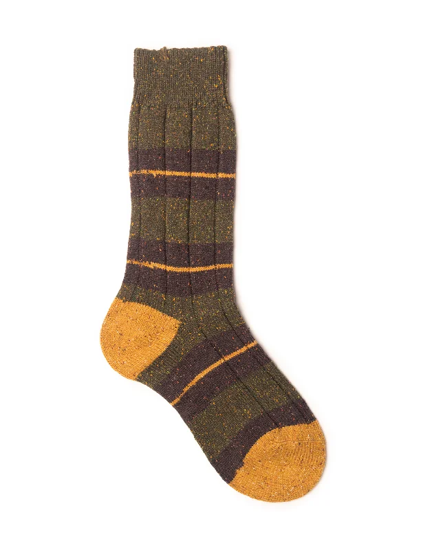 women's custom dressesFLECK BLOCK STRIPE WOOL MID CALF - DARK KHAKI