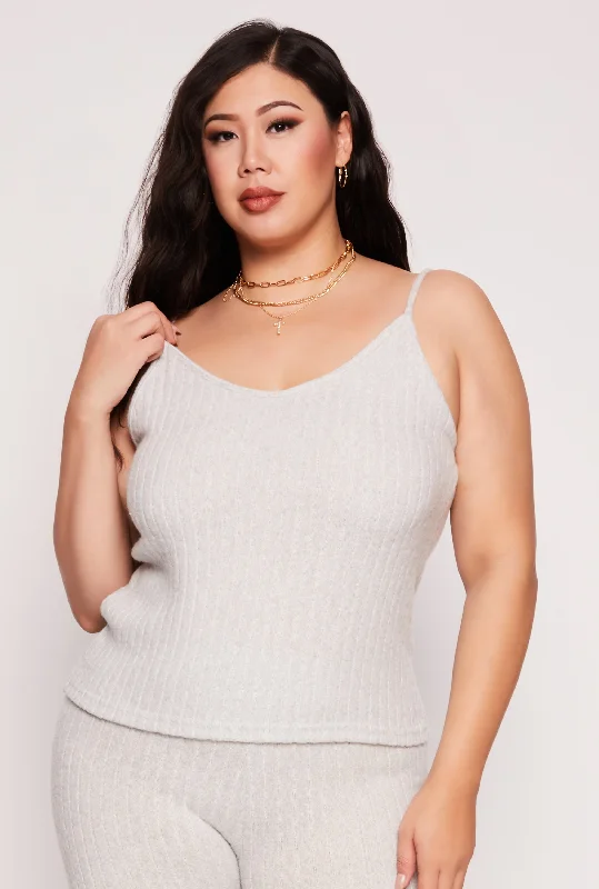 women's bell-sleeved dressesPlus Size Brushed Ribbed Knit Cami