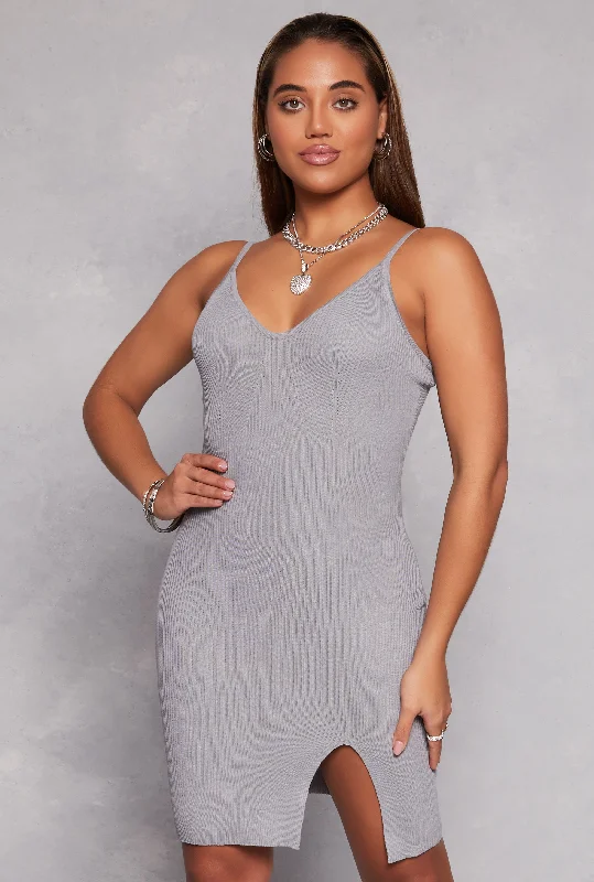 women's unique dressesRibbed Knit Side Slit Cami Dress