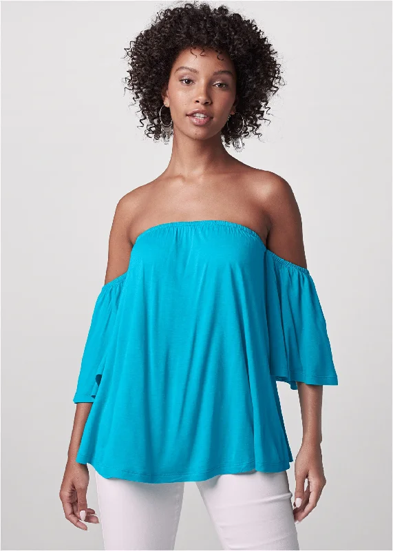 women's bow dressesOff-The-Shoulder Top - Aqua