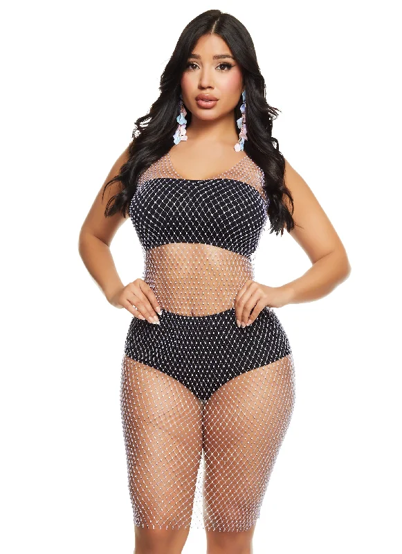 women's beach dressesRhinestone Fishnet Tank Dress