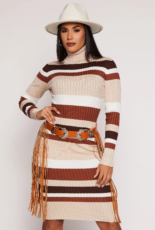 women's high-end dressesAlmost Famous Striped Turtleneck Dress