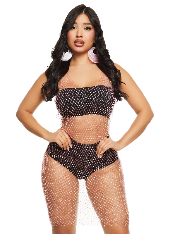 women's curve-hugging dressesRhinestone Fishnet Tank Dress