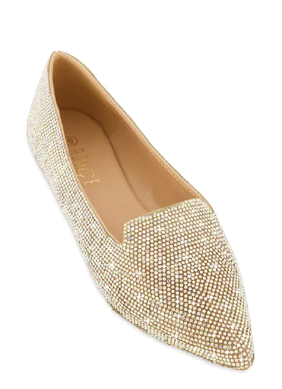 women's maximalist dressesRhinestone Studded Pointed Toe Flats