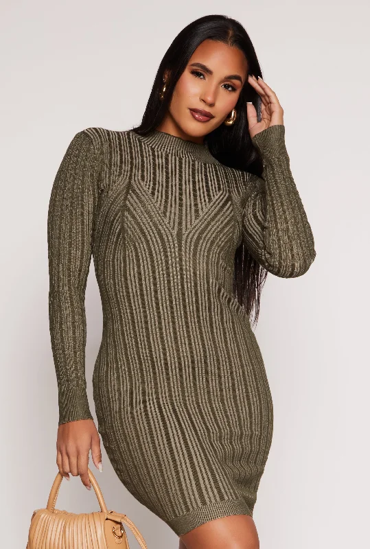 women's mini dressesAlmost Famous Ribbed Knit Shadow Stripe Sweater Dress