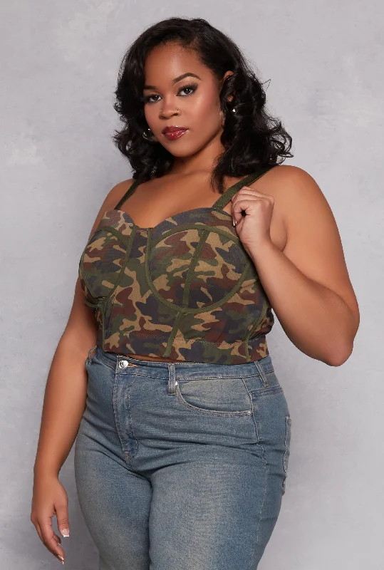 women's off-the-shoulder dressesPlus Size Mesh Camo Bustier Top