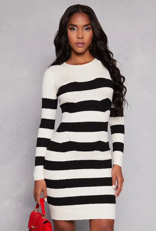 women's everyday dressesStriped Long Sleeve Sweater Dress