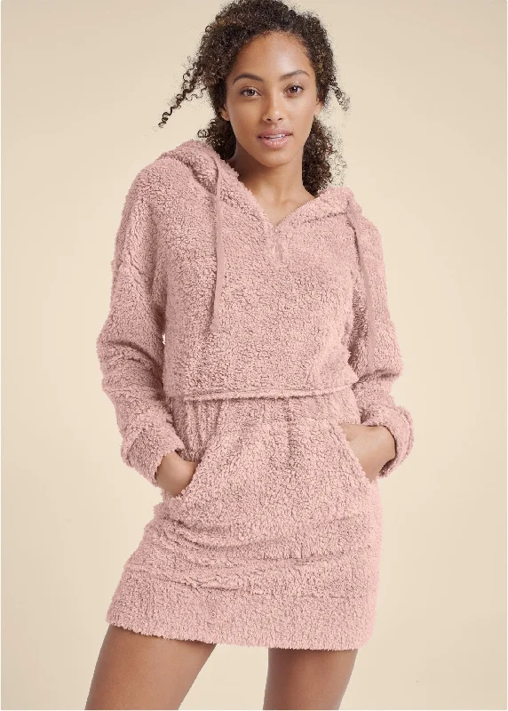 women's bodycon dressesCozy Sherpa Neck-Zip Dress - Peach Blush