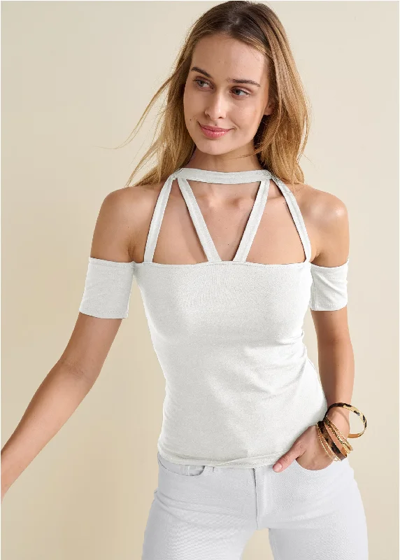 women's silk dressesStrappy Open Shoulder Top - Off White