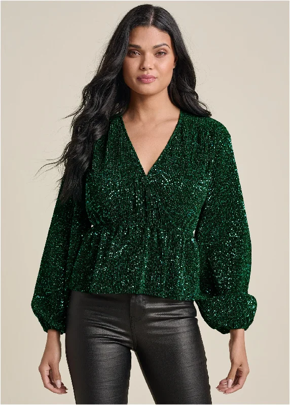 women's ethical fashion dressesAllover Sequin Wrap Top - Green