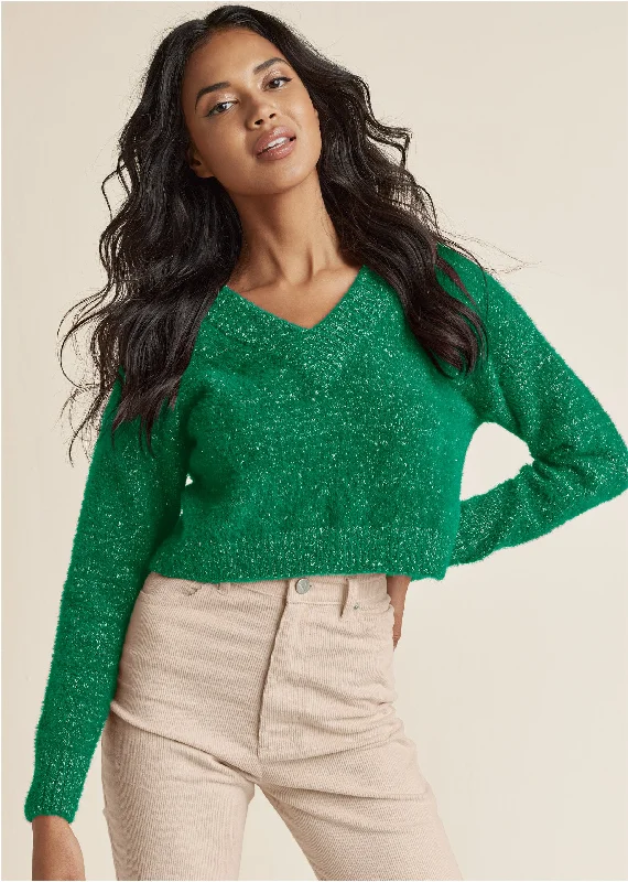 women's fashionable dressesV-Neck Sweater - Emerald