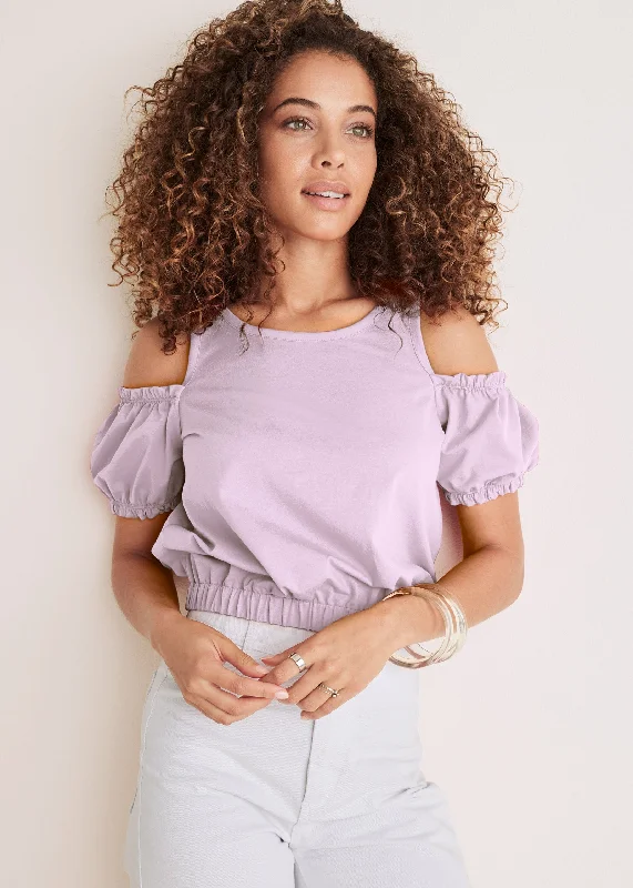 women's metallic dressesCold Shoulder Top - Lilac