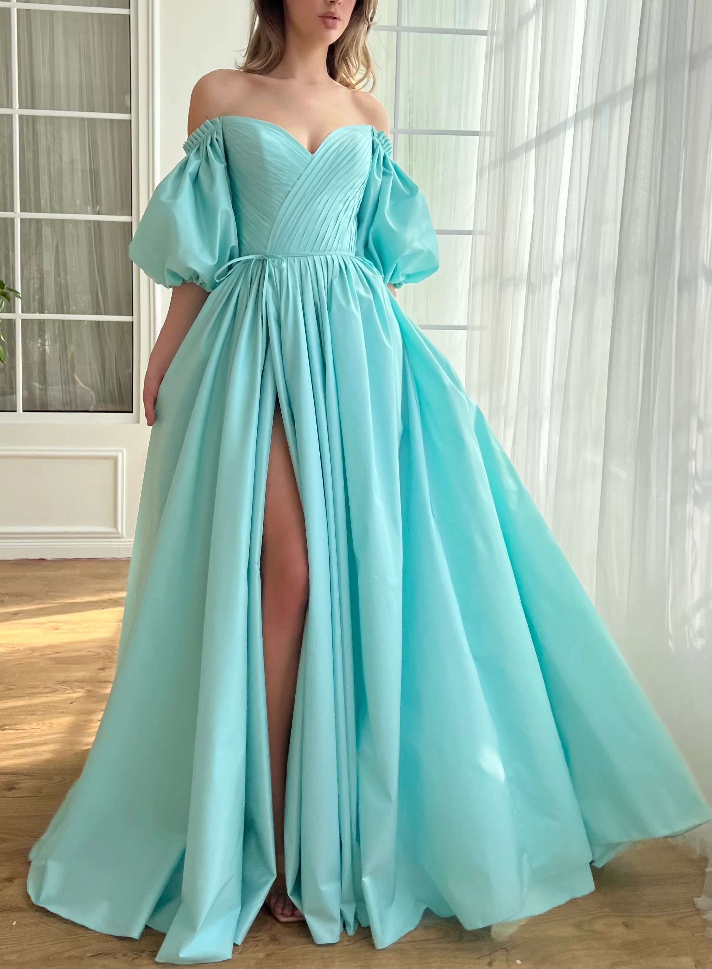 women's one-shoulder dressesCharming Aquamarine Gown Off Shoulder A-Line Floor-length Prom Dress