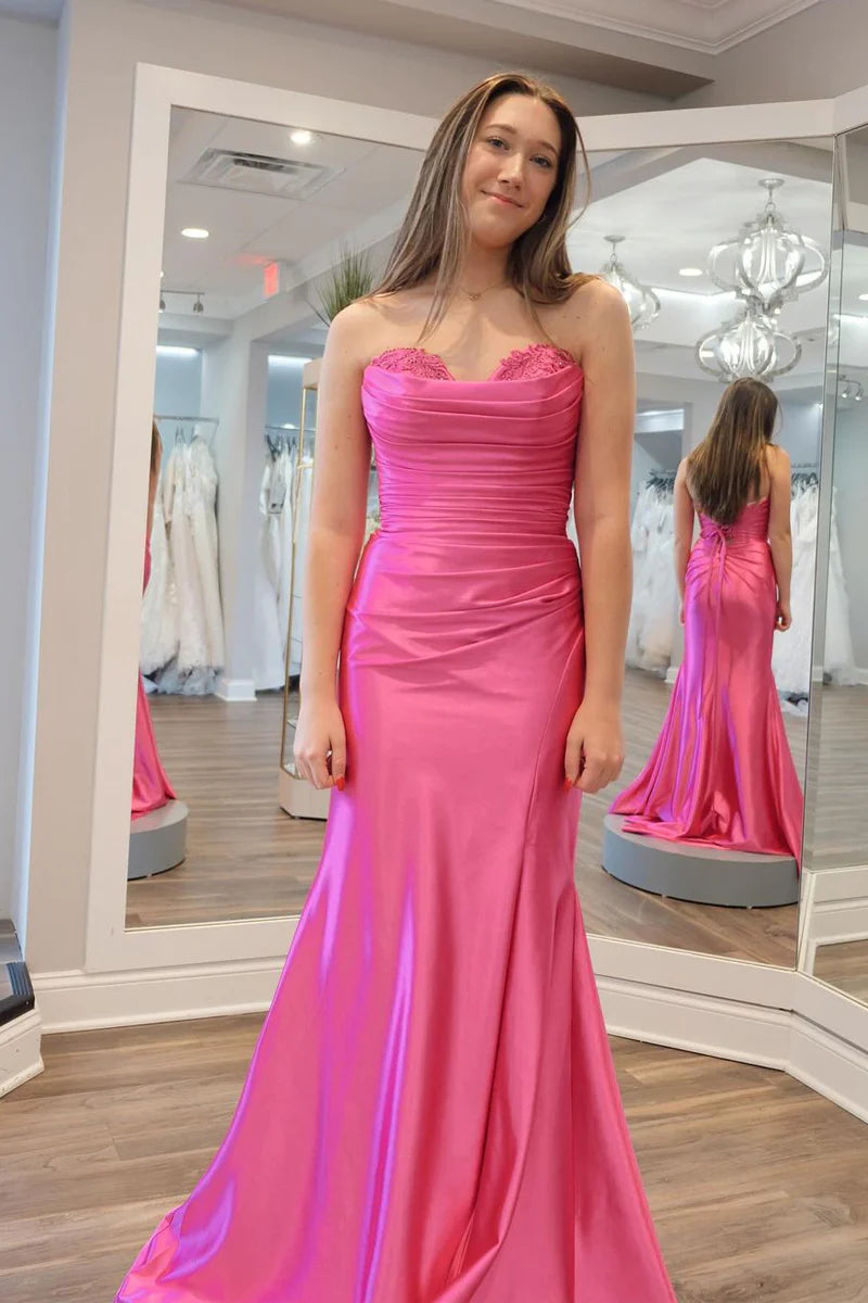 women's mini dressesMermaid Sweetheart Pink Satin Long Prom Dresses